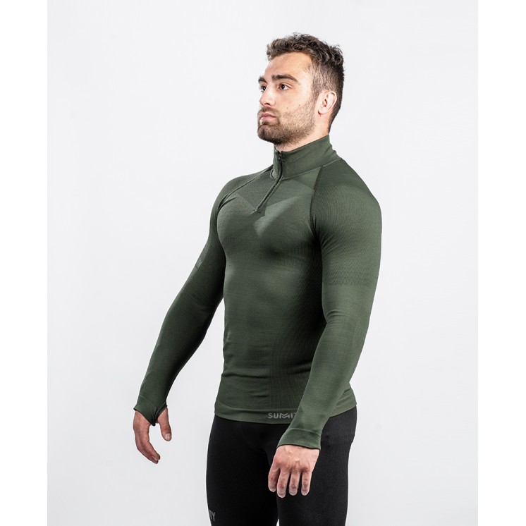 Zipped neck sweatshirt ALASKA Extreme Line OD Green