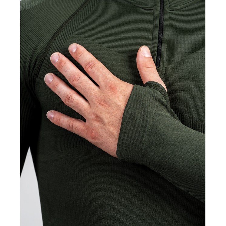 Zipped neck sweatshirt ALASKA Extreme Line OD Green