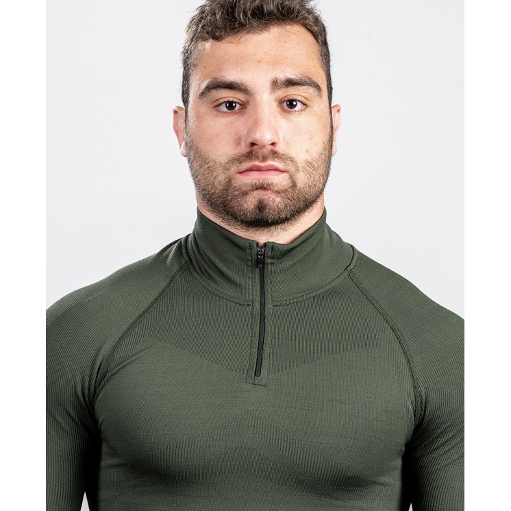 Zipped neck sweatshirt ALASKA Extreme Line OD Green