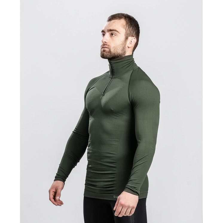 Zipped neck T-shirt Technical Line ANETO OD Green