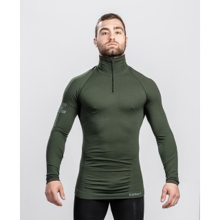 Zipped neck T-shirt Technical Line ANETO OD Green