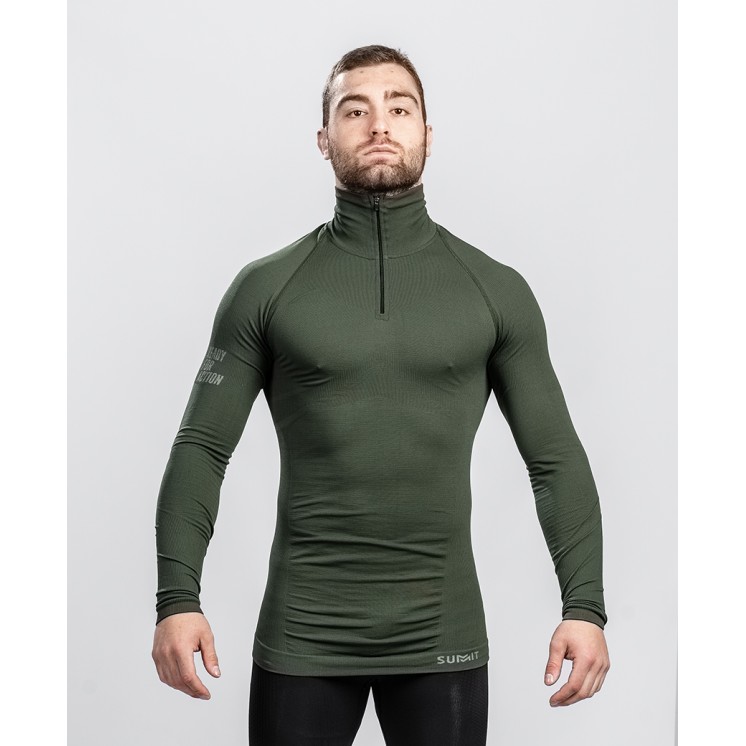 Zipped neck T-shirt Technical Line ANETO OD Green