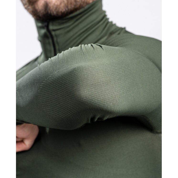 Zipped neck T-shirt Technical Line ANETO OD Green