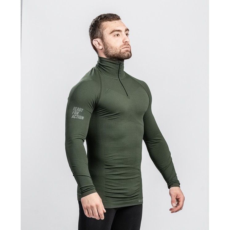 Zipped neck T-shirt Technical Line ANETO OD Green