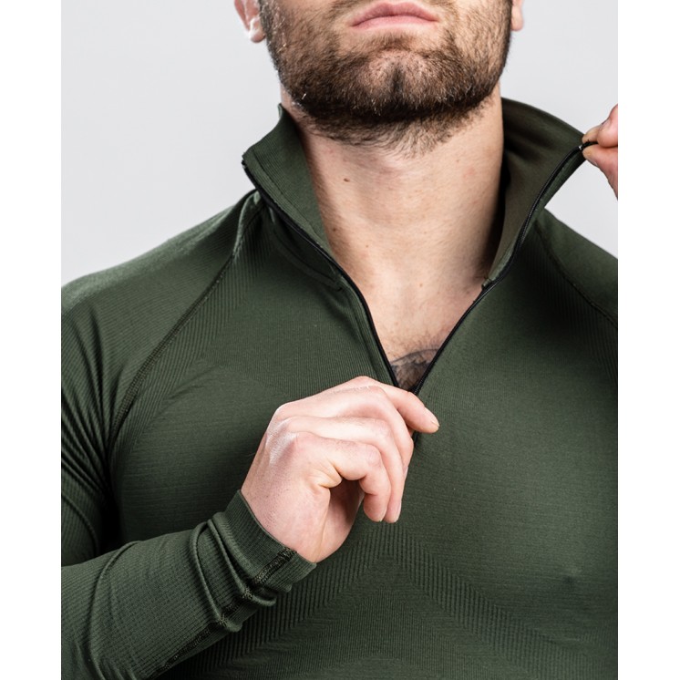 Zipped neck T-shirt Technical Line ANETO OD Green