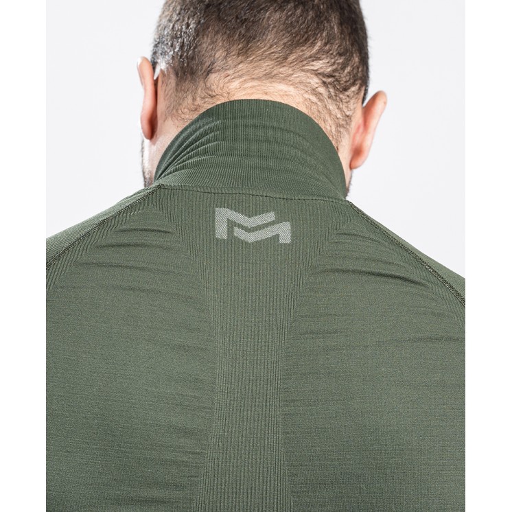 Zipped neck T-shirt Technical Line ANETO OD Green