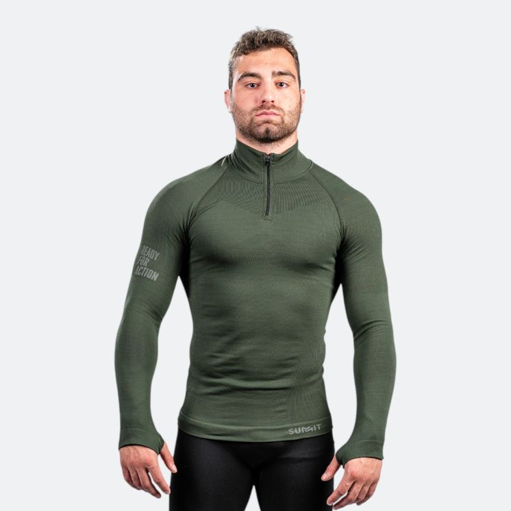 Zipped neck sweatshirt ALASKA Extreme Line OD Green