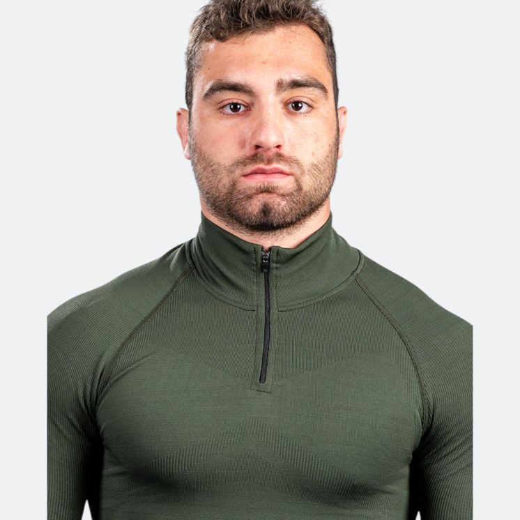 Zipped neck sweatshirt ALASKA Extreme Line OD Green