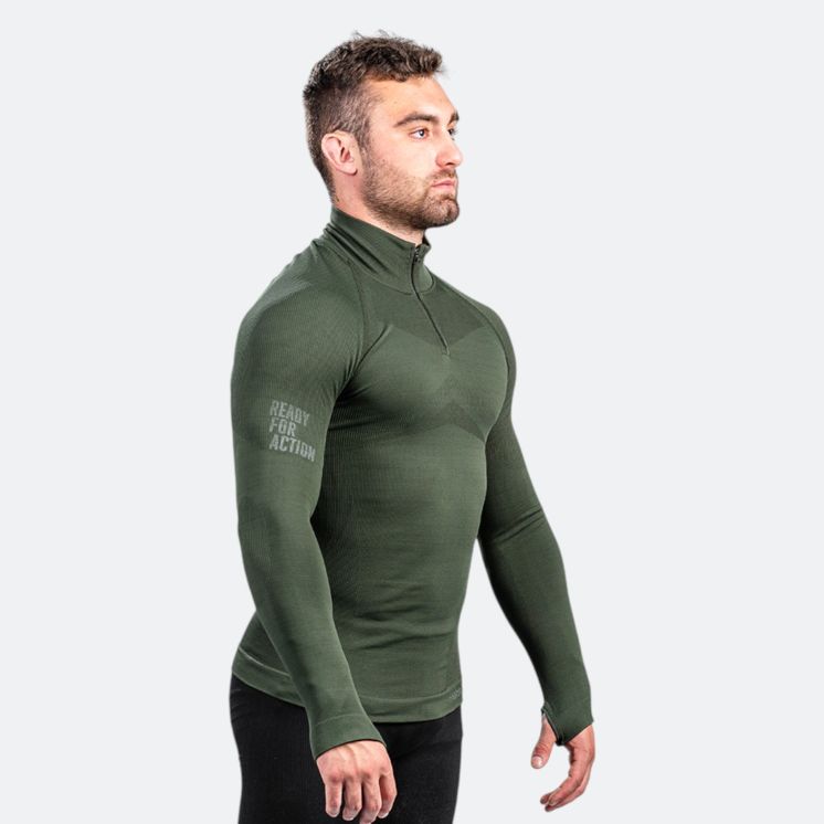 Zipped neck sweatshirt ALASKA Extreme Line OD Green