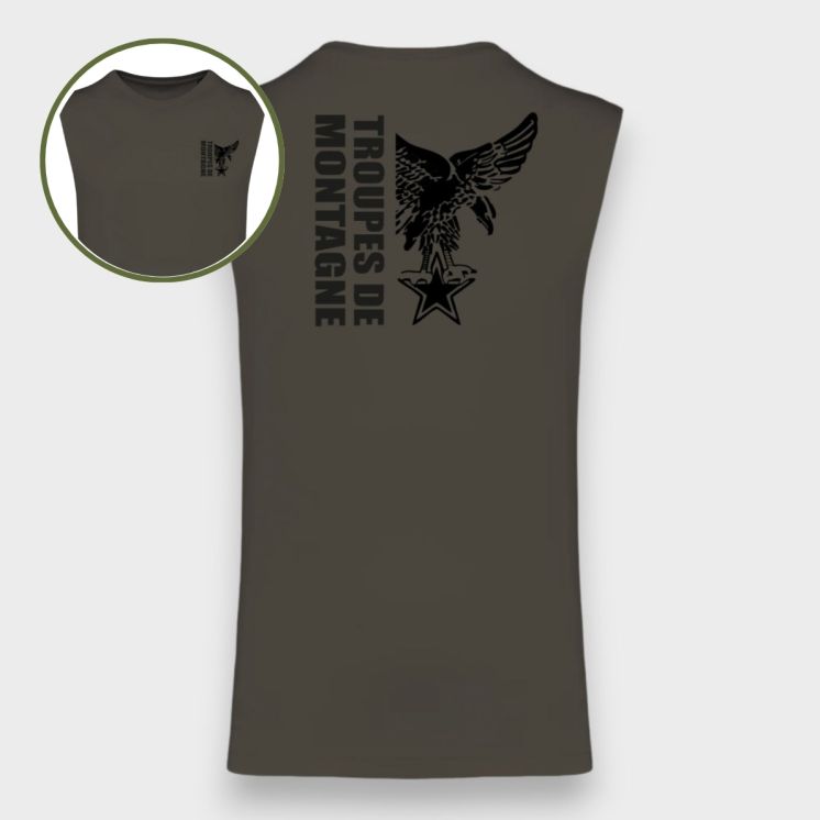 T-shirt sans manche Montagne design Dark kakhi