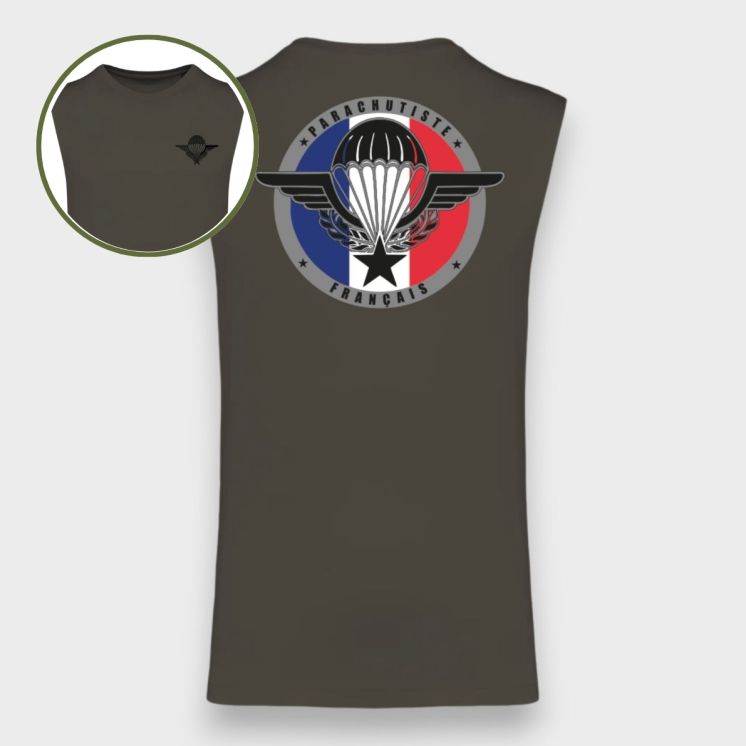 T-shirt sans manche Para France Dark kakhi