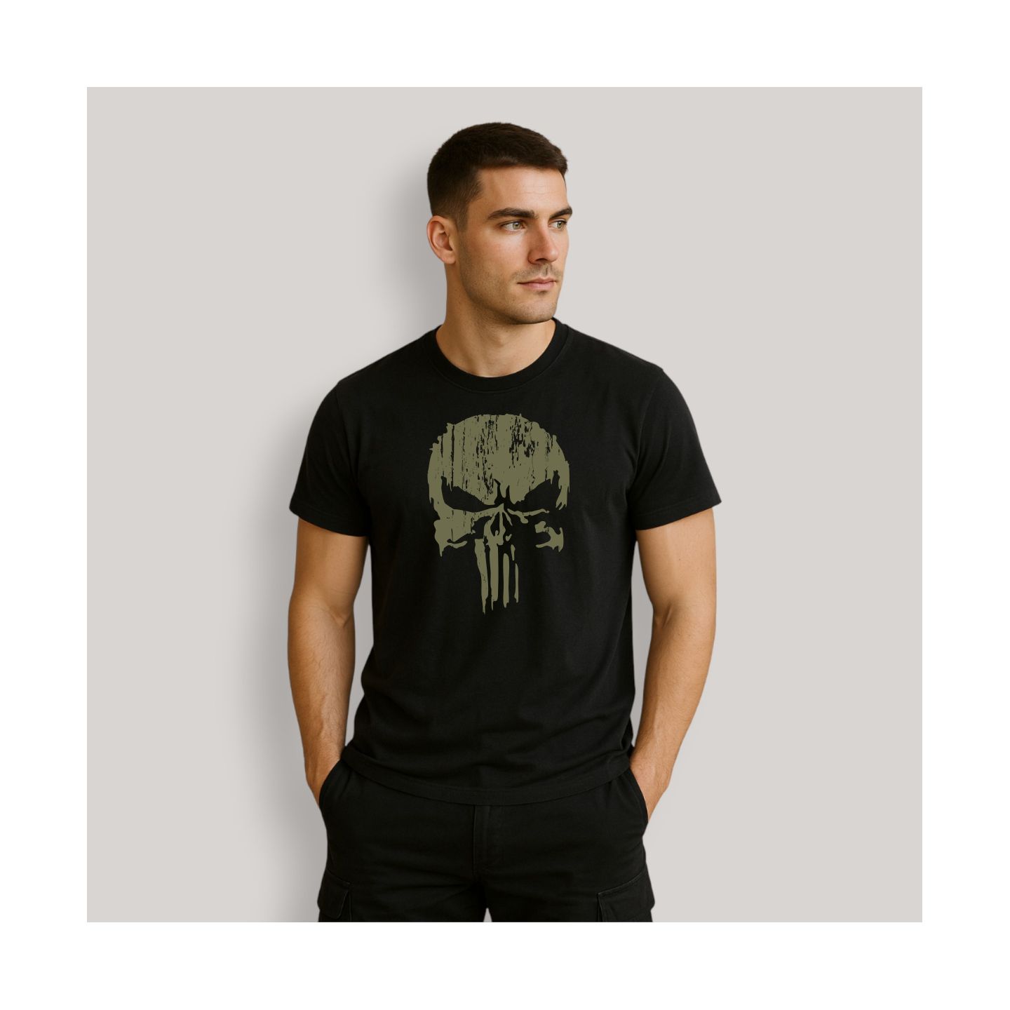T-shirt Punisher Kaki Noir T-shirt Punisher Kaki Noir