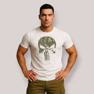 T-shirt Punisher Kaki Blanc T-shirt Punisher Kaki Blanc