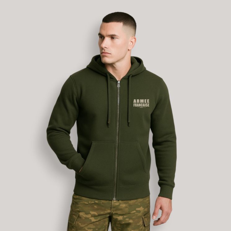 Sweat-shirt zippé Armée Française BR Kakhi