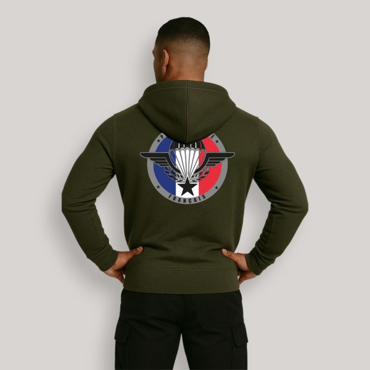 Sweat-shirt zippé Parachutiste FrançaisKakhi