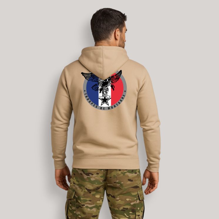 Sweat-shirt zippé Troupes de Montagne France Light sand