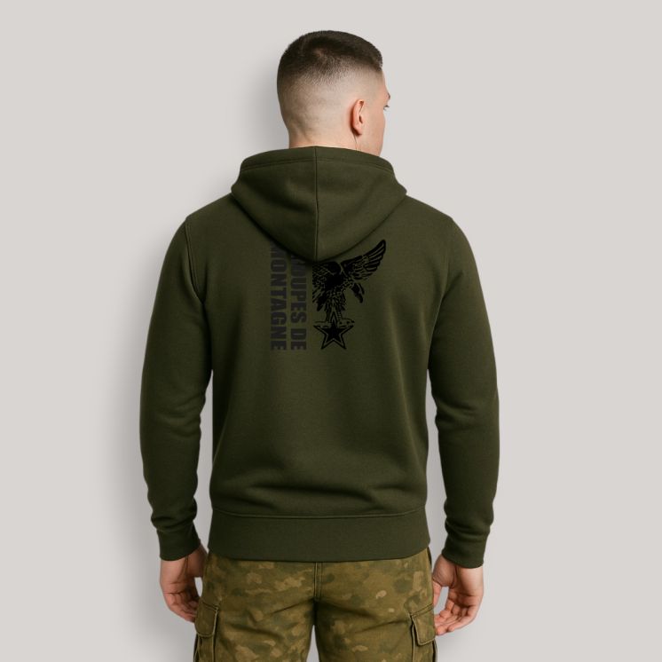 Sweat-shirt zippé Troupes de montagne Design Kakhi
