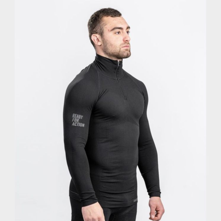 Zipped neck T-shirt Technical Line ANETO Black