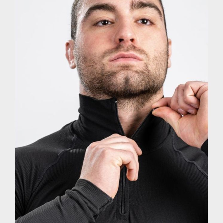 Zipped neck T-shirt Technical Line ANETO Black