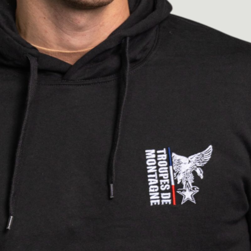 Sweat-shirt brodé Troupes de Montagne Design Noir