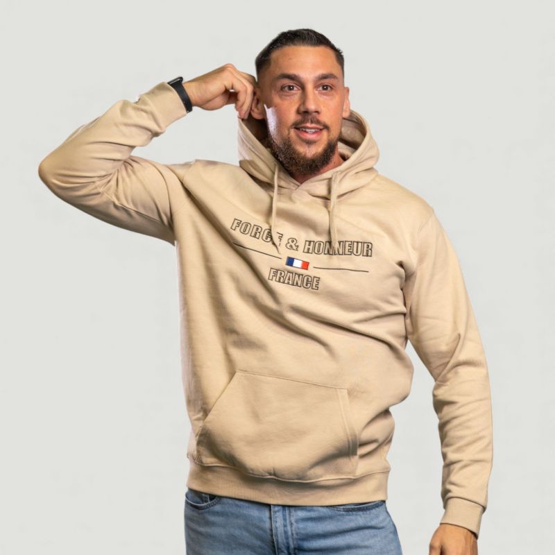 Sweat-shirt brodé Force & Honneur France Light Sand
